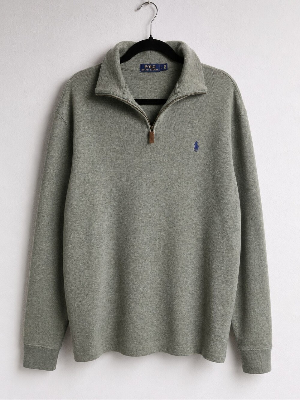 Polo Ralph Lauren Quarter Zip Pullover Sweater Green Heather Pony Logo L